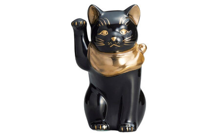 【瀬戸焼】江戸猫ブラック 本金 右手上げ 19cm 化粧箱入り 【スズカ】 / 招き猫 金運 財運[BBDJ005]