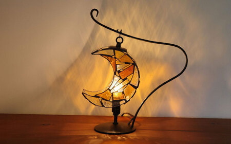 ステンドグラス テーブルランプ 月 アンバー S ランプ / Nijiiro Lamp