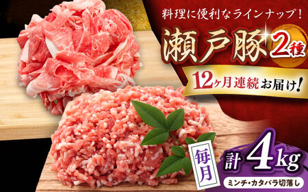 【全12回定期便】瀬戸豚2種セット(ミンチ＋カタバラ切り落とし) 計4kg / 豚肉 ミンチ 切り落とし [BBBQ194] 豚肉定期便