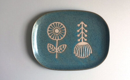 瀬戸焼】 HANAtoHA ナデ角 中皿 2枚 (青) 【カネ三商店】 / 食器 皿