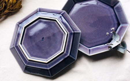 【瀬戸焼】八角メイン皿 ペアセット アメジスト色【まるたか水野コーポレーション】[BBBF001]プレート