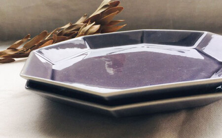 【瀬戸焼】八角メイン皿 ペアセット アメジスト色【まるたか水野コーポレーション】[BBBF001]プレート