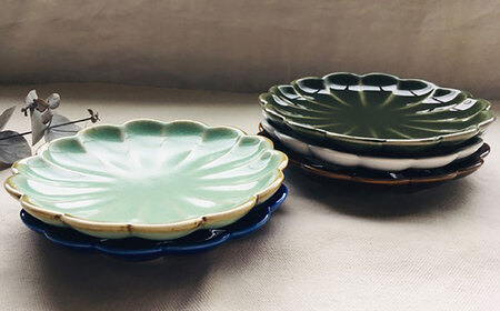 【瀬戸焼】菊型 プレート5色セット 15cm【まるたか水野コーポレーション】[BBBF010]取り皿