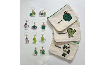春日井ご当地キャラクターのサガラ刺繍ポーチとめじるしアクセサリーのセット