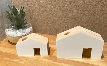 ヒノキ無垢材のおうち型のペン立て大・小2個セット ｜ インテリア 小物入れ 文房具 ペンスタンド 卓上 デスク収納 収納ボックス 印鑑立て メモ挿し オフィス 玄関 おしゃれ  かわいい デザイン 檜 素材