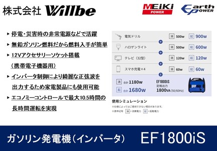 ガソリン発電機(インバータ)EF1800iS