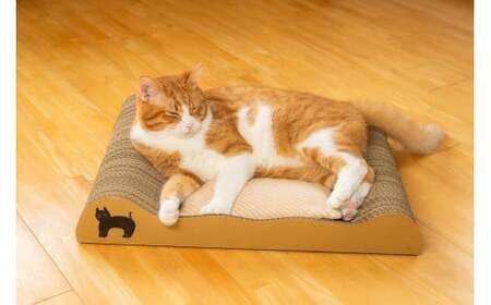 ねむりや×鈴木紙器 【ふわぽか?にゃんバリ】 ゴミの出ない爪研ぎダンボールとふわふわ羽毛クッションのコラボ 日本製 猫 ペット H162-039