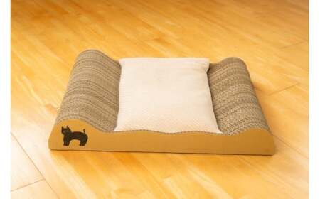 ねむりや×鈴木紙器 【ふわぽか?にゃんバリ】 ゴミの出ない爪研ぎダンボールとふわふわ羽毛クッションのコラボ 日本製 猫 ペット H162-039