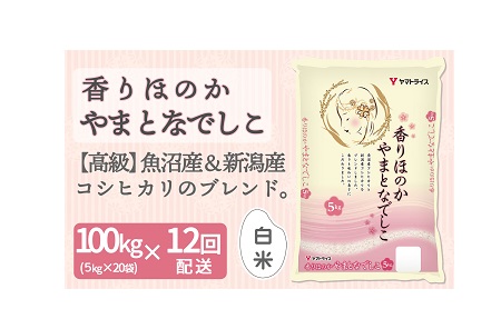 <安心安全なヤマトライス>香りほのか やまとなでしこ5kg×20袋 ※定期便12回 H074-156