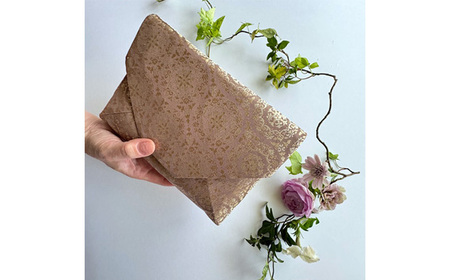 No.432-03 【表地の柄：菱地紋丸花緞子】数寄屋袋　和装バッグ　ポーチ　クラッチバッグ