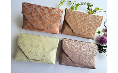 No.432-03 【表地の柄：菱地紋丸花緞子】数寄屋袋　和装バッグ　ポーチ　クラッチバッグ