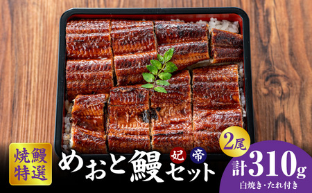 焼鰻めおと鰻セット：焼鰻特選メス妃うなぎ特大１尾と焼鰻特選オス帝うなぎ大1尾　計310g・Y100
