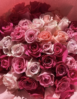 バラ 花束 大輪 ピンク 50本 (40cm) ピンクミックス ブーケ 薔薇
