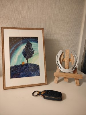 障がい者アート】あさき作「むらさきの丘」ミニ絵画010-041